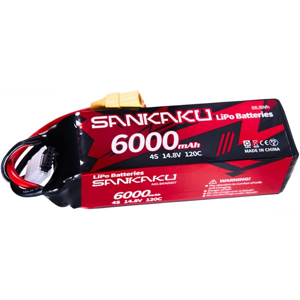 SANKAKU 6000mAh 120C RC Lipo Battery 14.8V 4S Soft Pack with XT90 Connector Applicable for RC Car Tank Vehicle Truck Buggy Racing Hobby