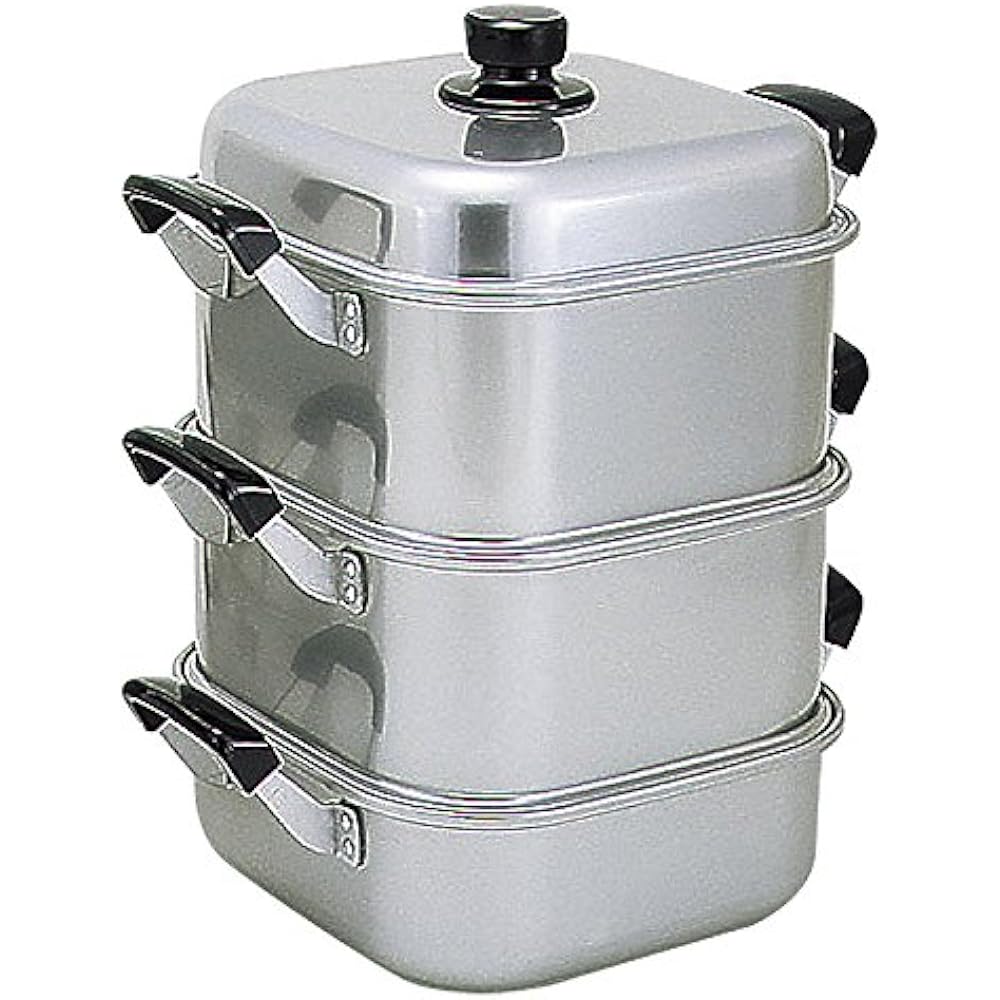 Akao Aluminum Square Steamer 33cm Double Aluminum Alloy (Alumite), Handle (Phenol Resin) Japan AMS71332