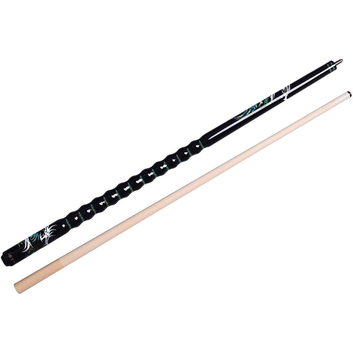 AB Earth 2 Piece 58" Pool Cue/Pool Stick Ergonomic Design Hardwood Canadian Maple 13mm Tip 18-21oz Billiard Cue B1S, Black Dragon 18oz