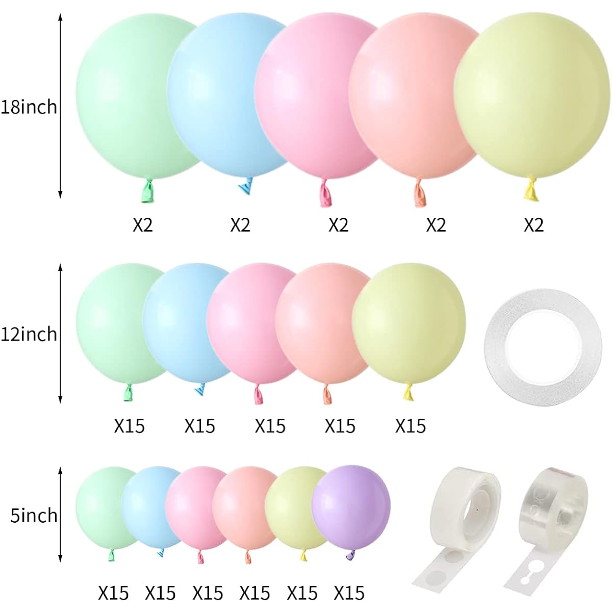 Pastel Balloon Garland Kit, 175pcs Easter Balloon Arch Kit, Assorted Balloons, Pastel Rainbow Party Decorations for Birthday, Baby Shower, Wedding Party