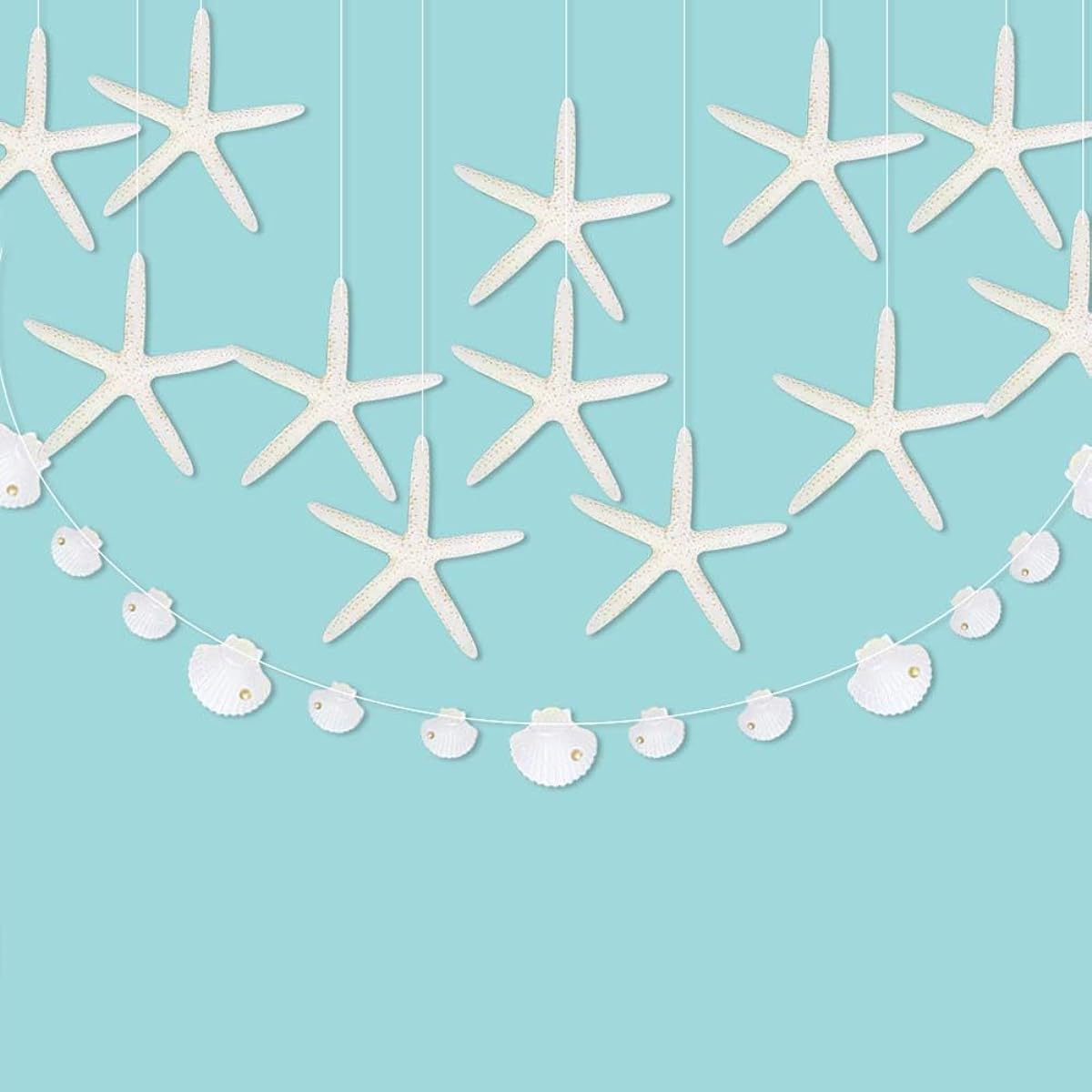 Cheerland Flat Paper White Finger Starfish Seashell Garland Kit Coastal Nautical Party Decorations Starfish Cutouts Hanging Streamers Banner Ocean Mermaid Birthday Beach Wedding Abby Shower