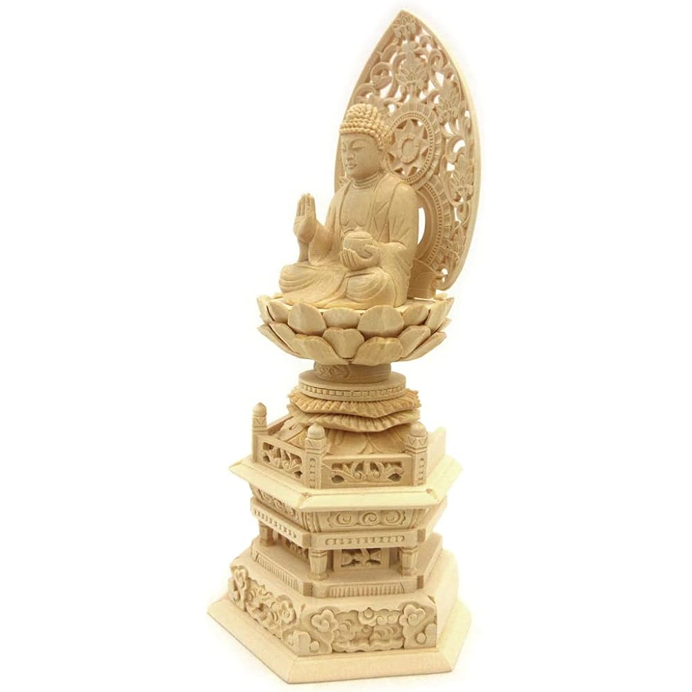 Kurita's special Buddha statue [Tathagata] Yakushi Nyorai seated statue 2.0 dimensions (total height 24.5 cm, width 11.5 cm, depth 8.5 cm) High quality wood carving made of cypress wood Grass light back hexagonal stand 698