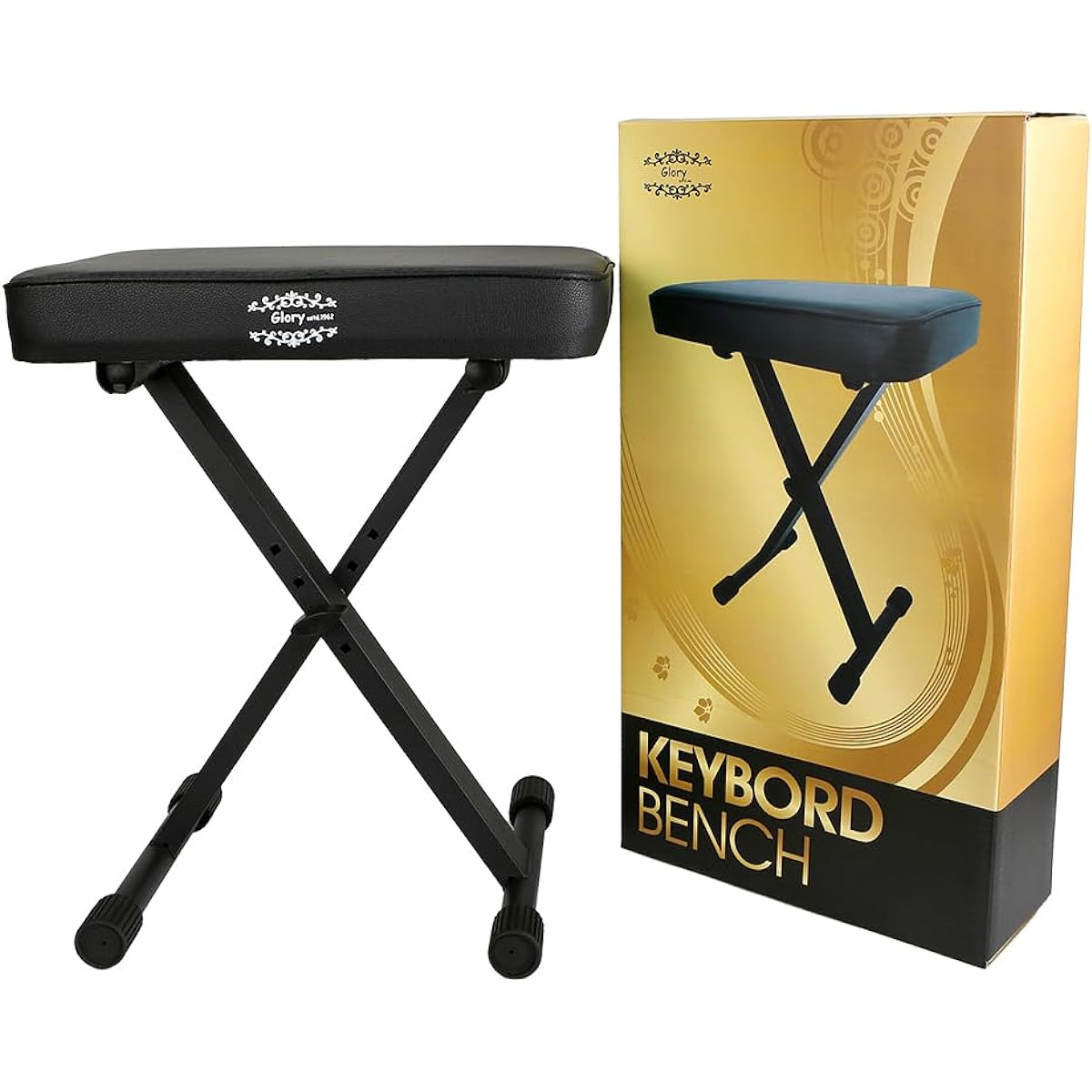Glory Adjustable Padded Keyboard Bench Adjustable Piano Keyboard Bench X Style Stool Chair Seat Black