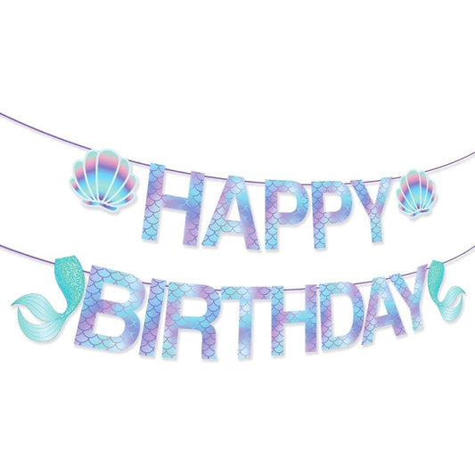 Anor WishLife Sparkle Mermaid Birthday Banner, Mermaid Banner, Mermaid Party Supplies, Little Mermaid Birthday Decorations for Girls/Boys/Kids/Home/Classroom/Baby Shower/1st Birthday