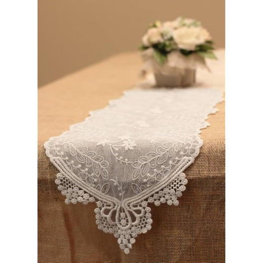 (White) - Lace Table Runner in White - 30cm Wide x 190cm Long