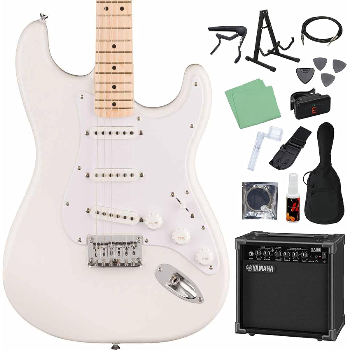 Squier by Fender SONIC STRATOCASTER HT Arctic White Electric Guitar Beginner 14-piece Set [Includes GA15II] Stratocaster Hardtail Squier/Squier