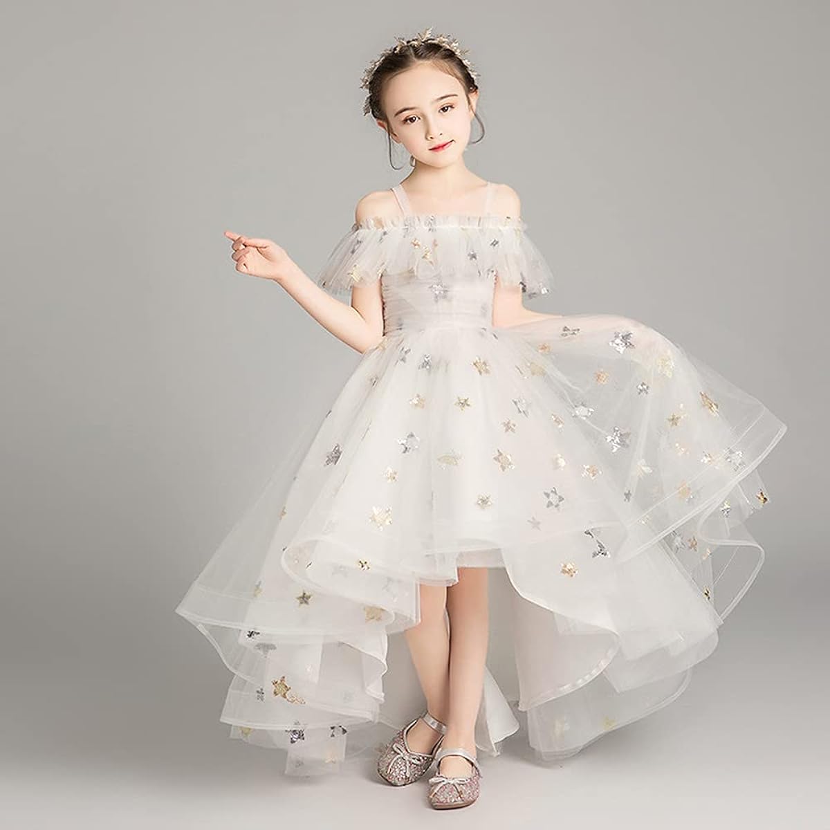 [Godlovefull] Children's Dress, Luxury, Luxurious Recital, Concert, Wedding, Competition, Flower Girl, Ring Girl, Elegant, Long Length, Fishtail, 100-160cm, Champagne (B,160cm)