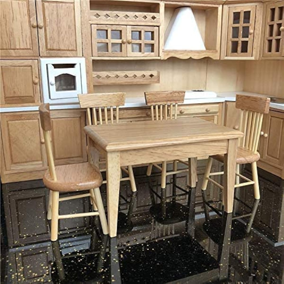 Dollhouse Miniature Dining Table Chair Set 1 12 Scale Dollhouse Furniture 5 Pieces Model Hobby Gifts (Wooden)