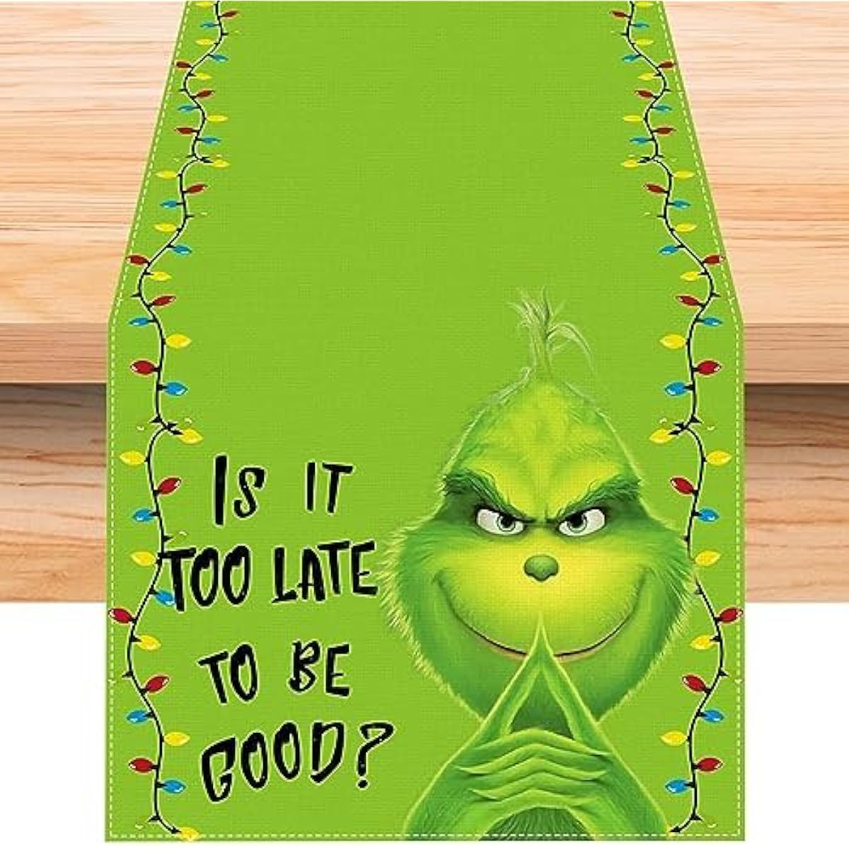Linen Grinch Christmas Table Runner 108" Long Grinch Decorative Green Whoville Christmas Xmas Winter Holiday Home Kitchen Dining Room Table Decorations