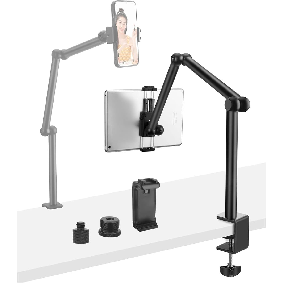 JINSUI Boom Arm Microphone Stand Desk 360° Rotatable Camera Desk Mount with 3/8" 5/8" Thread Adapter Compatible with Most Microphones Adjustable Foldable Webcam Stand for Podcast Streaming Game Video Studio