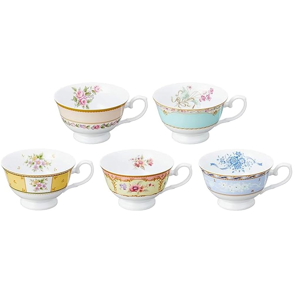 NARUMI Cup Saucer Set Floral Boutique 210cc Floral 5 Pattern Set Stylish Gorgeous Wedding Gift Present Microwave Warmable Made in Japan Gift Box Included Wrapped 41721-33459AZ