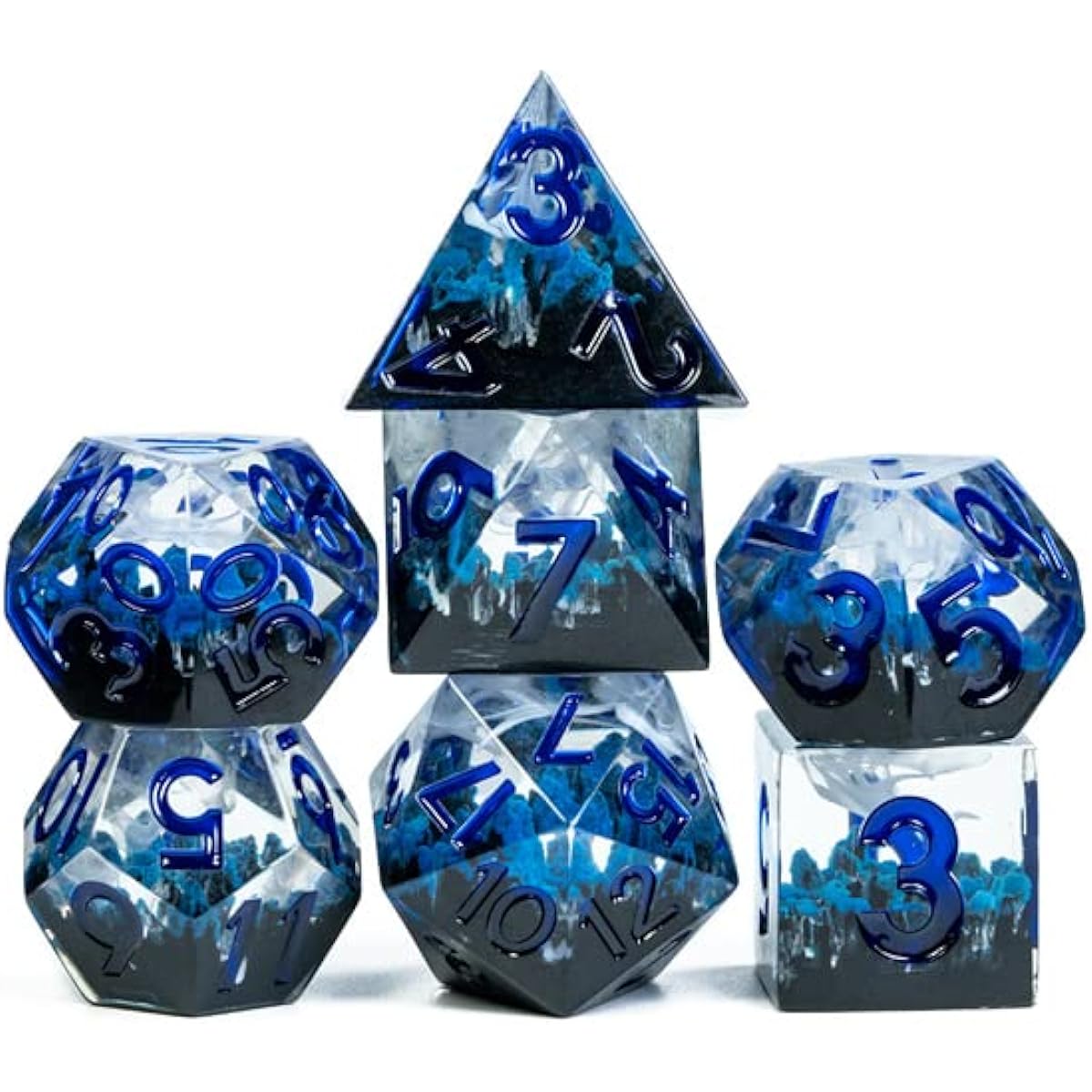 Glow in the Dark Winter Storm Sharp DND Dice Set with Leather Dice Box Dungeons & Dragons D&D Sharp Edge D20 Polyhedral Resin Dice Dungeons & Dragons Gifts Accessories