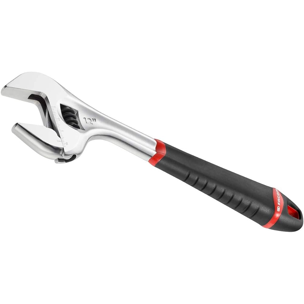 Facom Monkey Wrench 301mm Maximum Opening 41mm Adjustment Wrench 101.12G Grip Type With Adjustment Release Function Super Convenient Can Be Aligned With Nuts Instantly Chrome Plated Finish FACOM