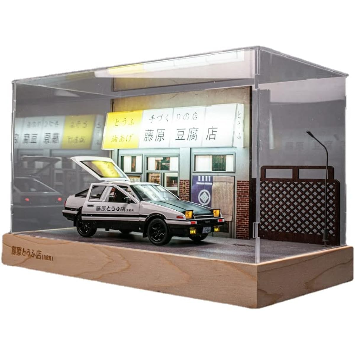 1/28 Initial D Black-White AE86 Alloy Japanese Car Model Trueno Metal Diecast Pull Back Supercar Boys Building Decoration Scene (Black) (1:28 Building)