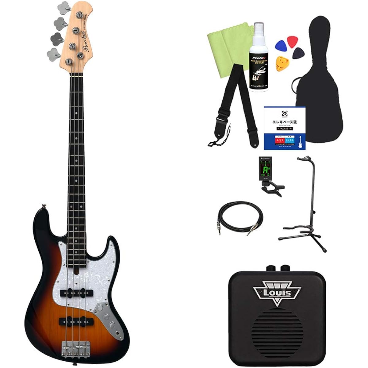 Bacchus WJB-Mini 3TS Bass Beginner 12-piece Set [Mini Amplifier Included] Jazz Bass Type Mini Size Bacchus