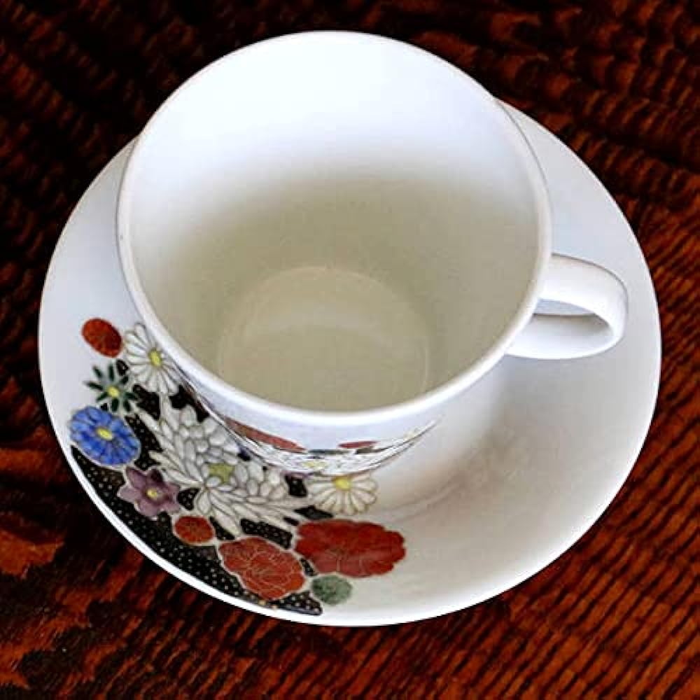 Kutani Ware Cup & Saucer Hanazume Waistband A Porcelain