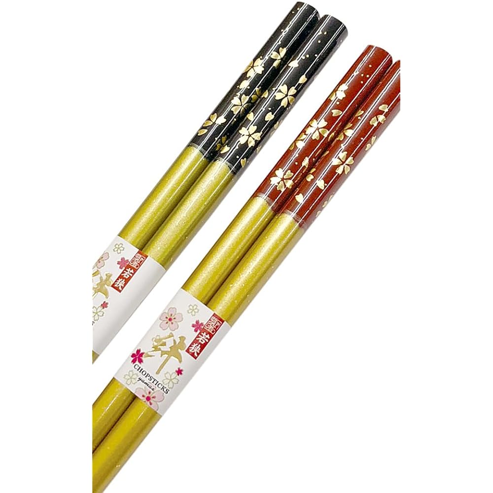 Couple chopsticks, Kinmaizakura, black, red, dishwasher safe, with paulownia box and wrapping, wedding anniversary, parents, father, mother, golden wedding, silver wedding, wooden wedding, celebration, present, gift [179]