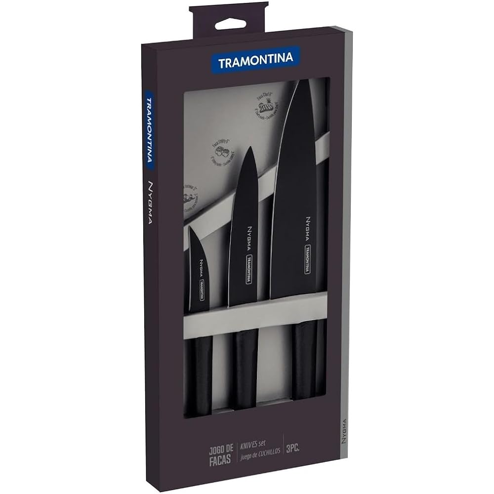 Tramontina Nigma [Antibacterial] Ultra-light black knife cutlery set of 3 Durable heat-resistant stainless steel 3 degree heat treatment Boxed Antibacterial handle Respect for the Aged Day Housewarming Gift Made in Brazil 23699/080 TRAMONTINA