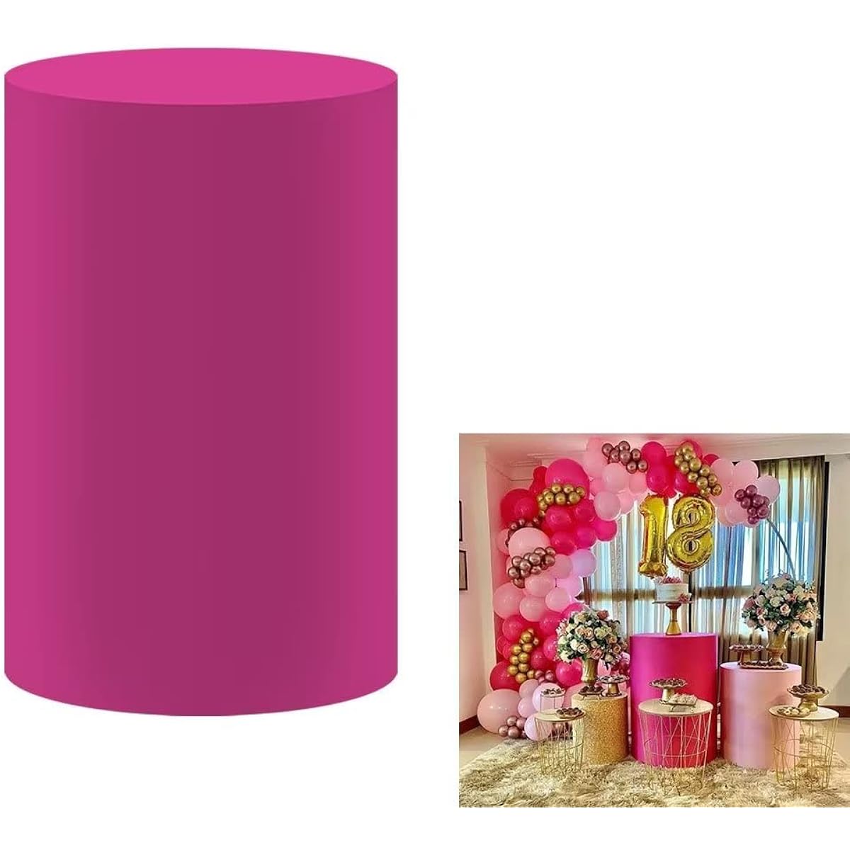 FiVan Birthday Party Pedestal Cylinder Cover Rose Red Solid Color Elastic Stretch Spandex Pedestal Cover HP-140
