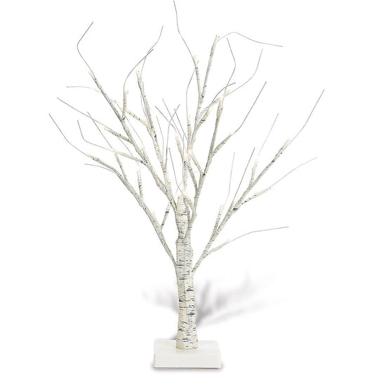White Twig LED Tabletop Holiday Tree - 15" LED Light & Timer Mini Ornament Centerpiece Decor for Home Valentine Easter Christmas