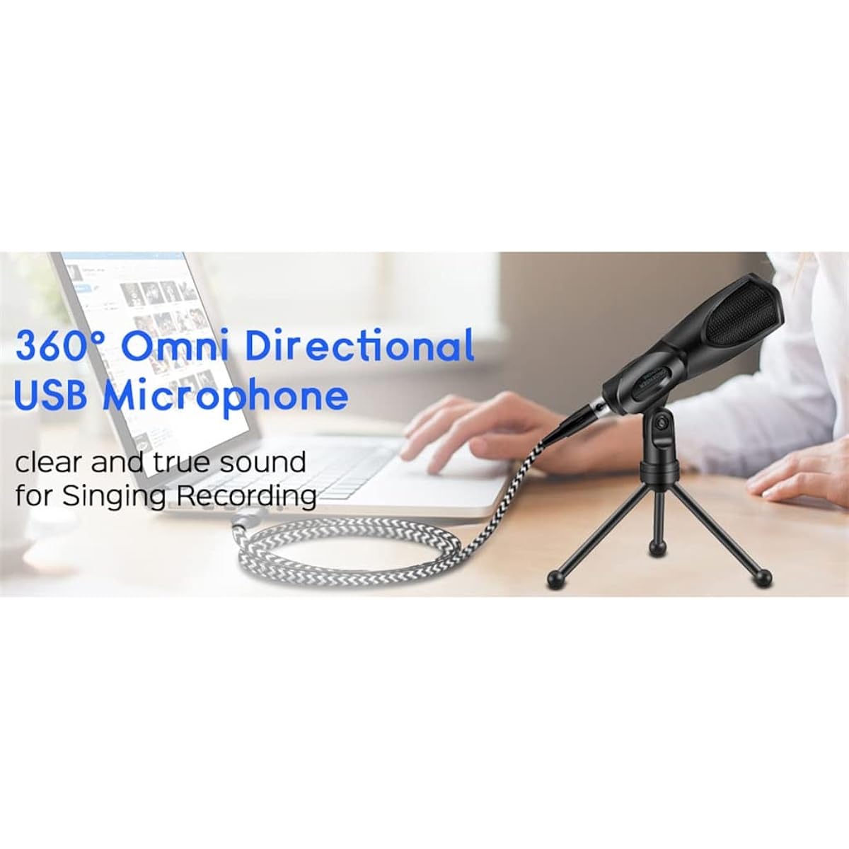 Microphone, Condenser Recording Microphone with Tripod Suitable for Computer Studio Mic Vocal Game Streaming (Black, Size)
