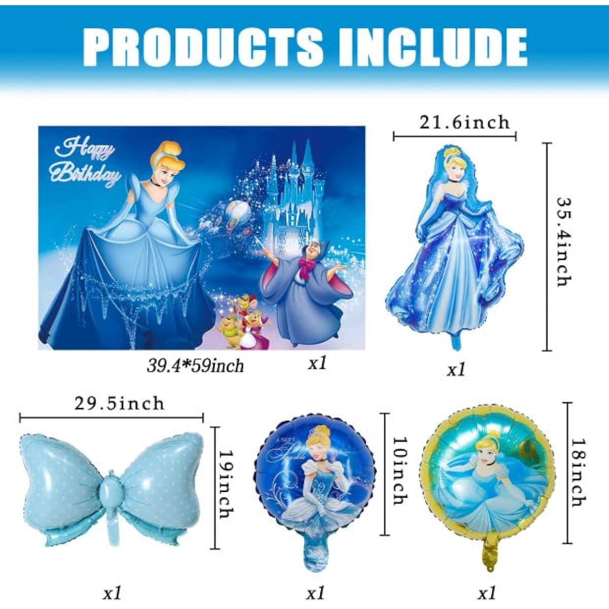 108pcs Cinderella Theme Party Decorations Balloon Garland Set, Cinderella Birthday Party Supplies Happy Birthday Background, 100pcs Latex Balloons, 5pcs Foil Balloons for Kids Birthday Party