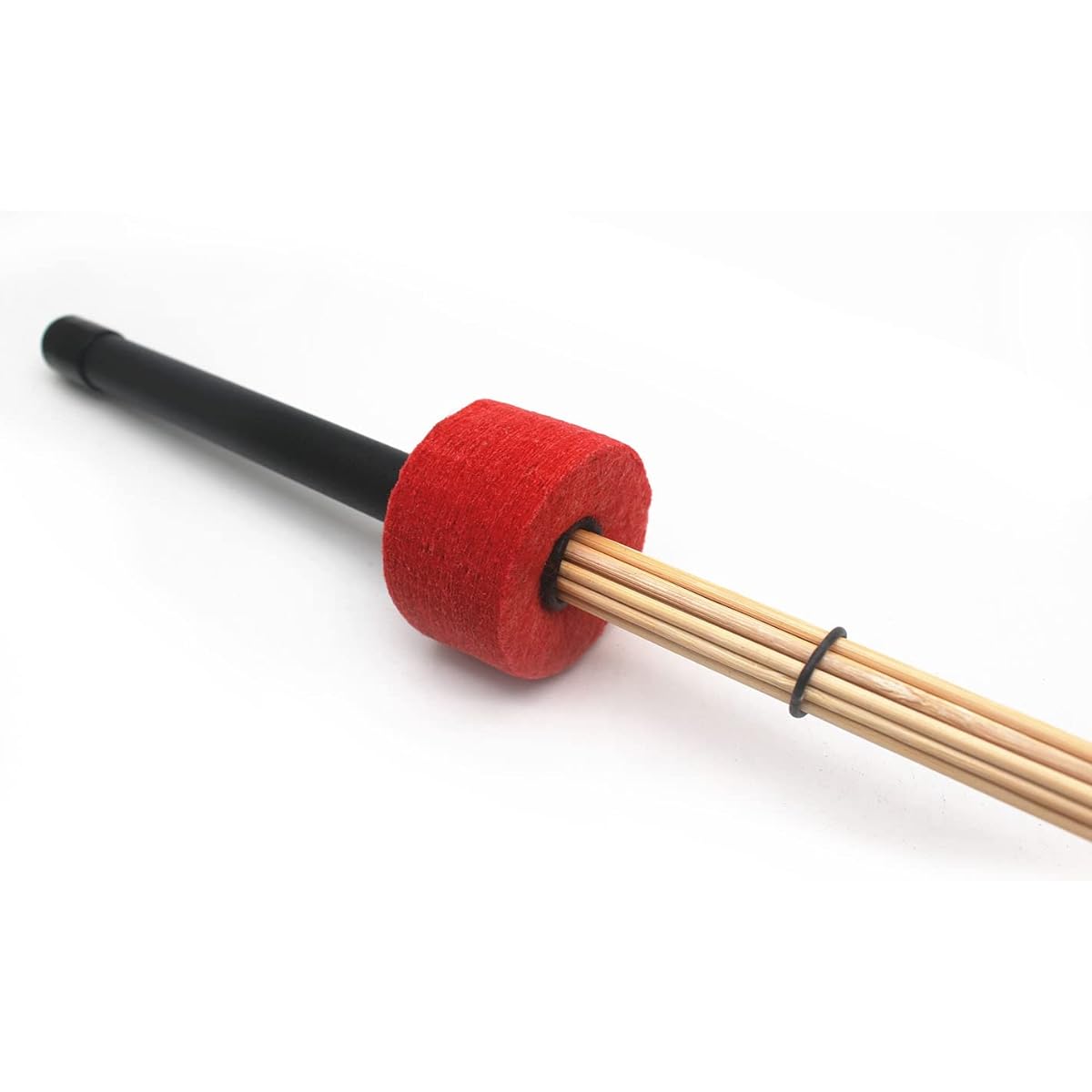 TUOREN Cajon Brush Stick 16 Inch Cudgeon Box Drum Percussion Brush with Comfortable Rubber Handle & Bamboo Strip Red