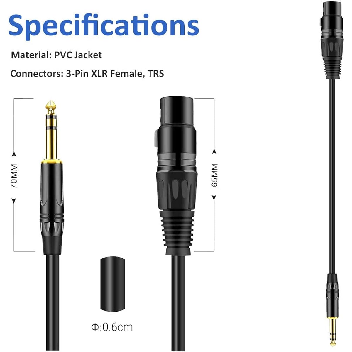 dremake 6.35 MM (1 / 4 Inch) Male to Male Unbalanced Guitar Cable 50FT Black MK-00003-Black-50FT