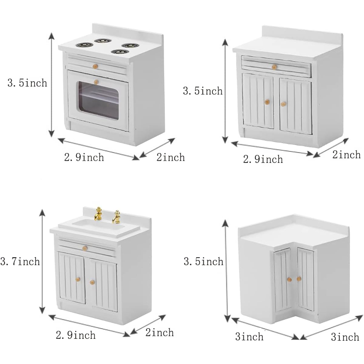 Wooden Dollhouse Miniature Furniture Kitchen Play Cabinet Refrigerator Set Freely Mix and Match 1/12 Scale