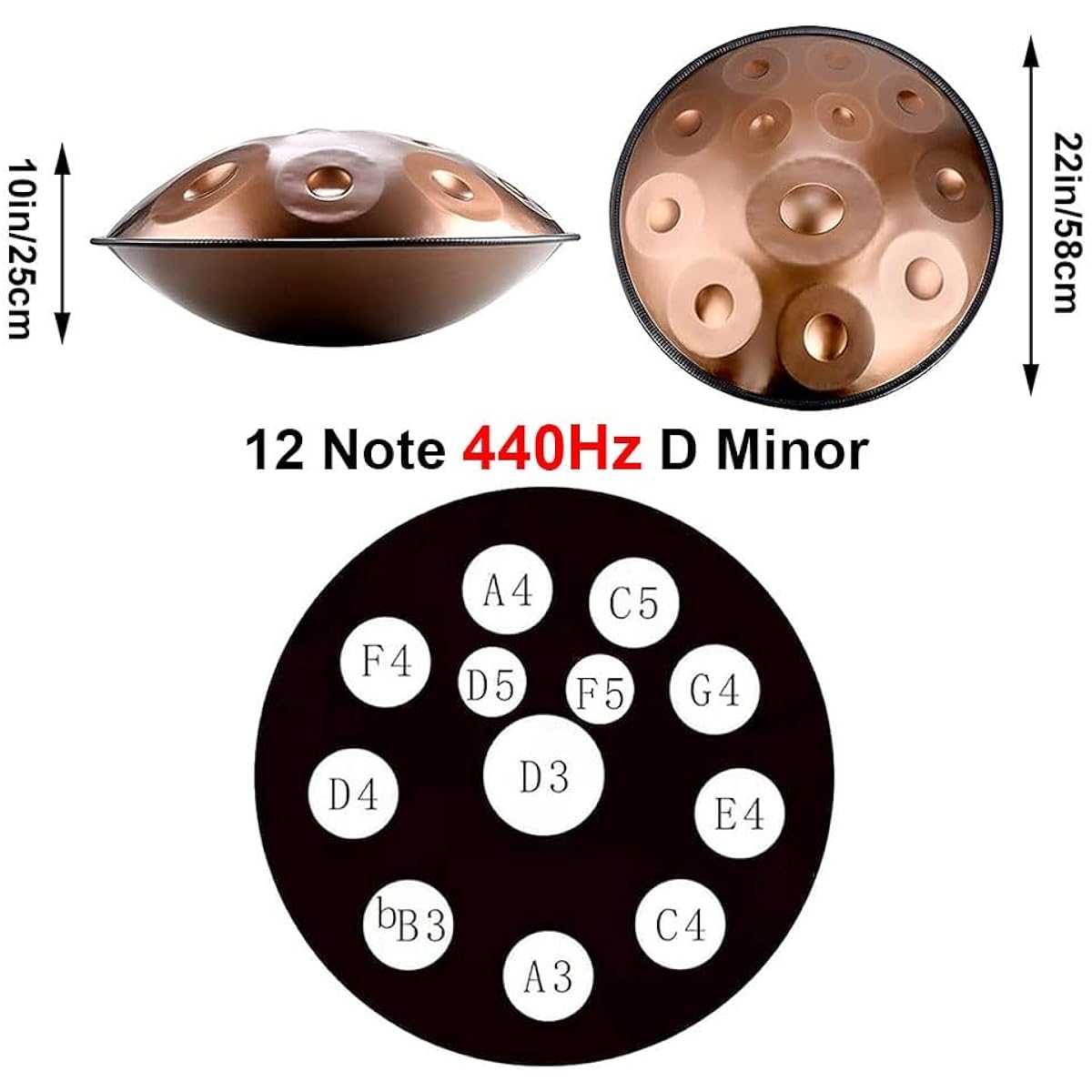 432Hz/440Hz Handpan Steel Drum Beginner Handpan Drum Steel Drum D Minor 12 Notes 58cm Adult Personal Meditation (Color: Purple, Size: 440Hz)