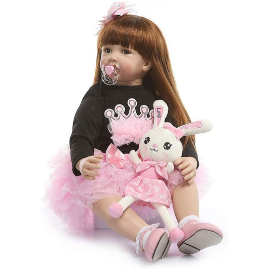 ANANO Lifelike Baby Girl Doll 24inch 60cm Cute Toddler-Like Baby Doll Vinyl Silicone Weighted Long Hair Baby