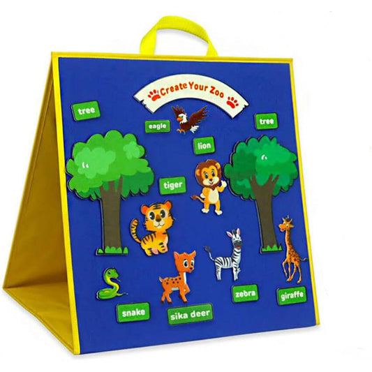 Topwon Felt Board for Kids Folding Flannel Playboard Preschool Toddler Storyboard Animal Stories Learning Double Sided Standing Flannel Board (With Animal Felt)