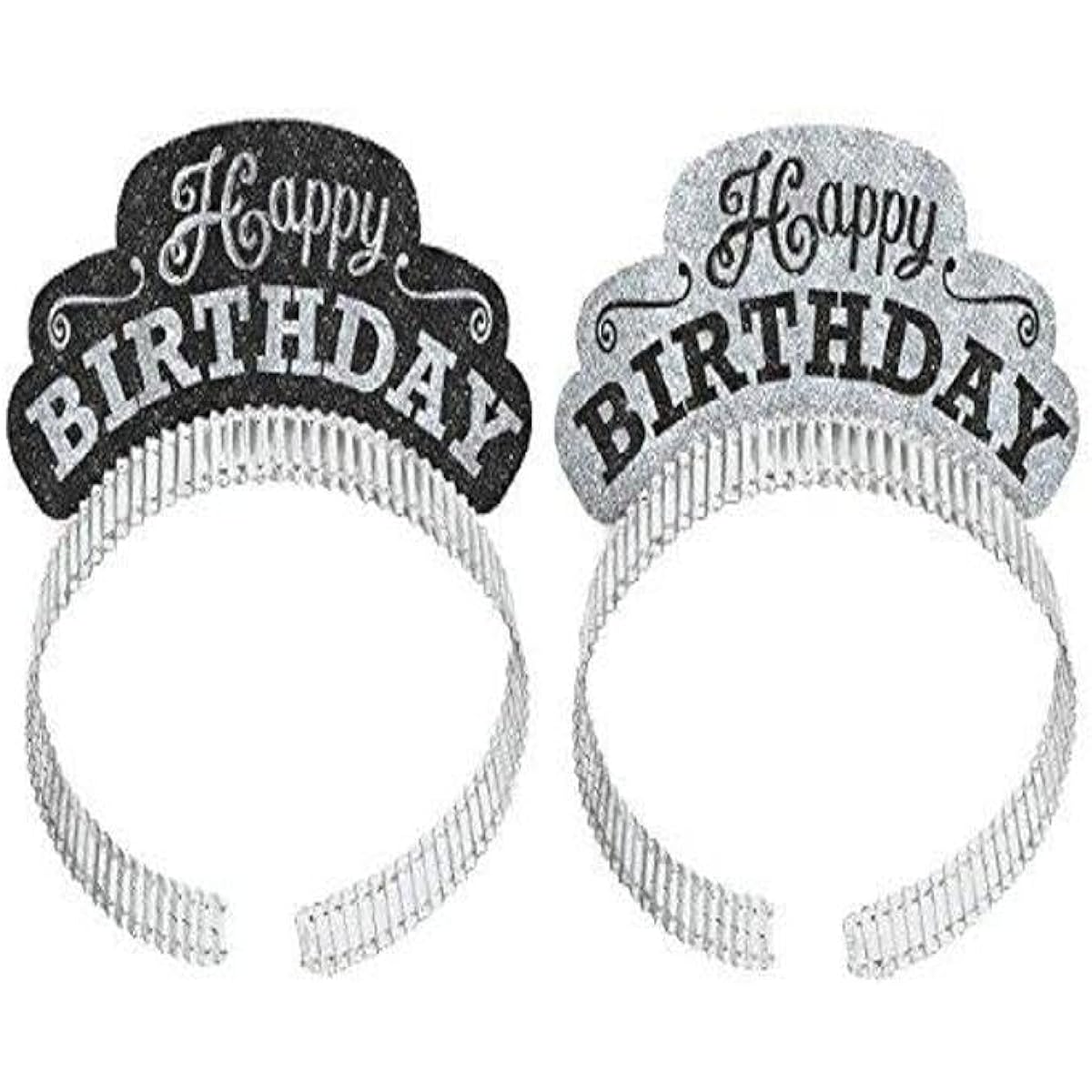 Black & White Happy Birthday Tiaras - /12