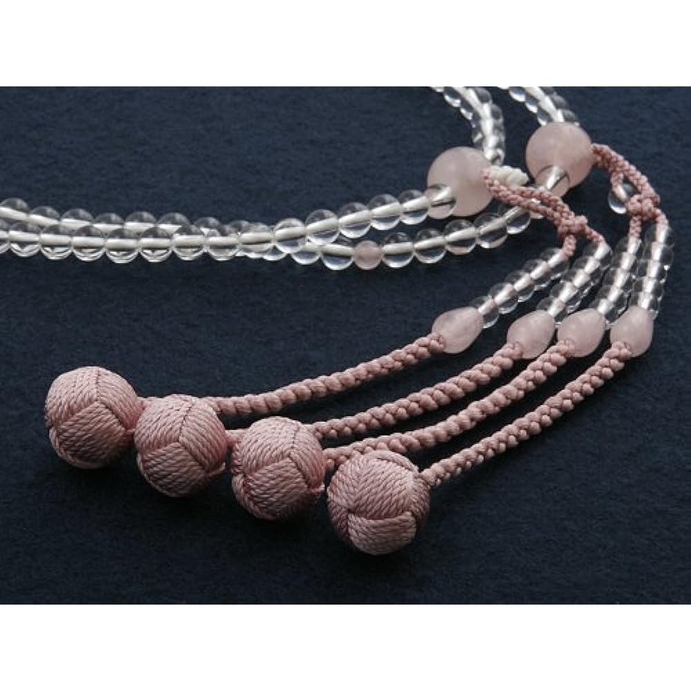Kyoto Butsudan Hayashi Prayer Beads, Shingon Sect, 0 Shaku Crystal, Red Quartz (Rose Quartz) (For Women), Formal, Official [Bead Bag Set] SW-031 Kyoto Prayer Beads
