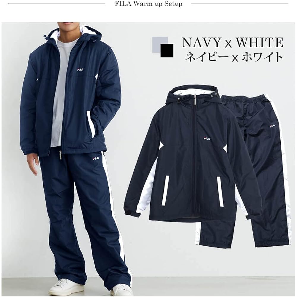 [Fila] Top and Bottom Set, Fleece Lining, Warm-up Suit, Warm Windbreaker, Sportswear, Long Pants, Running, Gym, School, Jersey Top and Bottom Set, Casual Suit, Men's