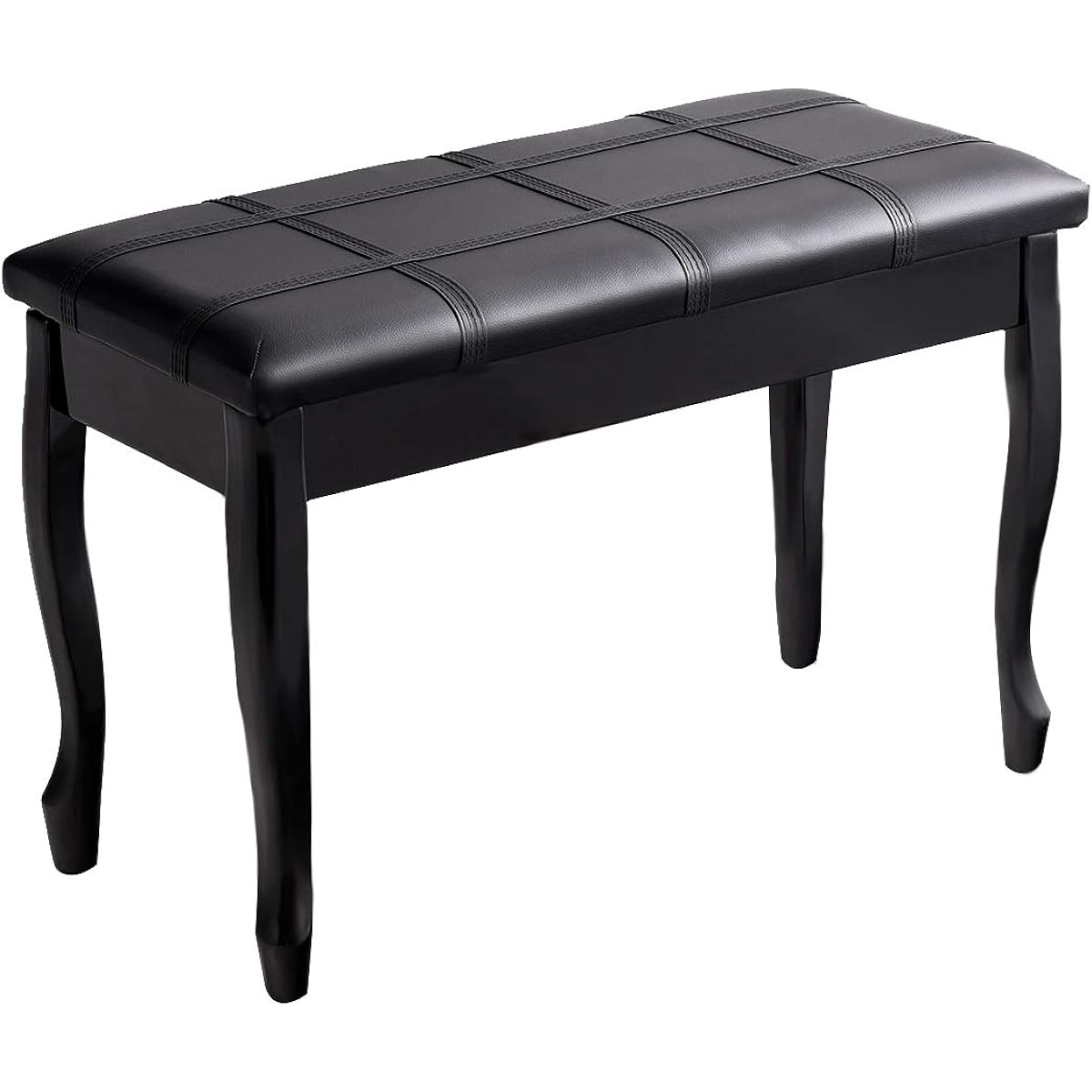 GOFLAME Piano Bench Stool with Padded Cushion and Music Storage, Heavy Duty Piano Duet Seat with PU Leather Padded Seat and Solid Wooden Legs, Perfect for Home Use (Black)