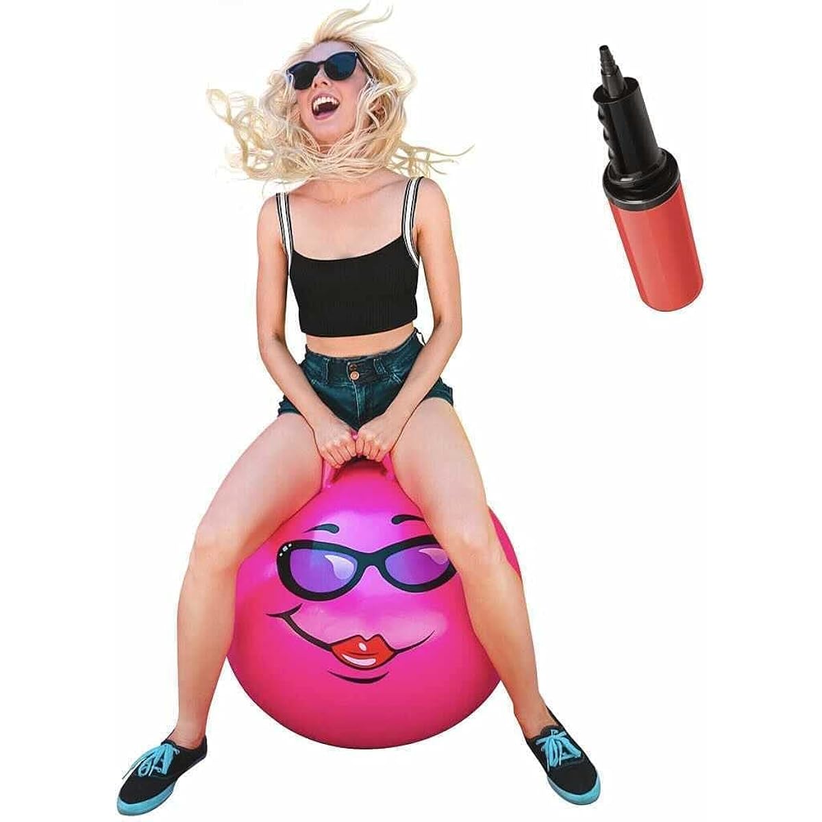 Walkie Toys Adult Hopper Ball (Hip Hop Ball, Hopping Ball, Hoppity Hop Ball, Bouncy Ball with Handle and Pink Ballpoint Pen)