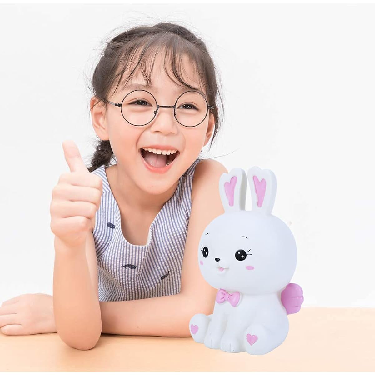 H&W Lovely Bunny Coin Piggy Bank, Shatterproof Rabbit Piggy Bank, Creative Money Bank, Holds 800 Coins, Bit Day Gift, White (WK21-D6)