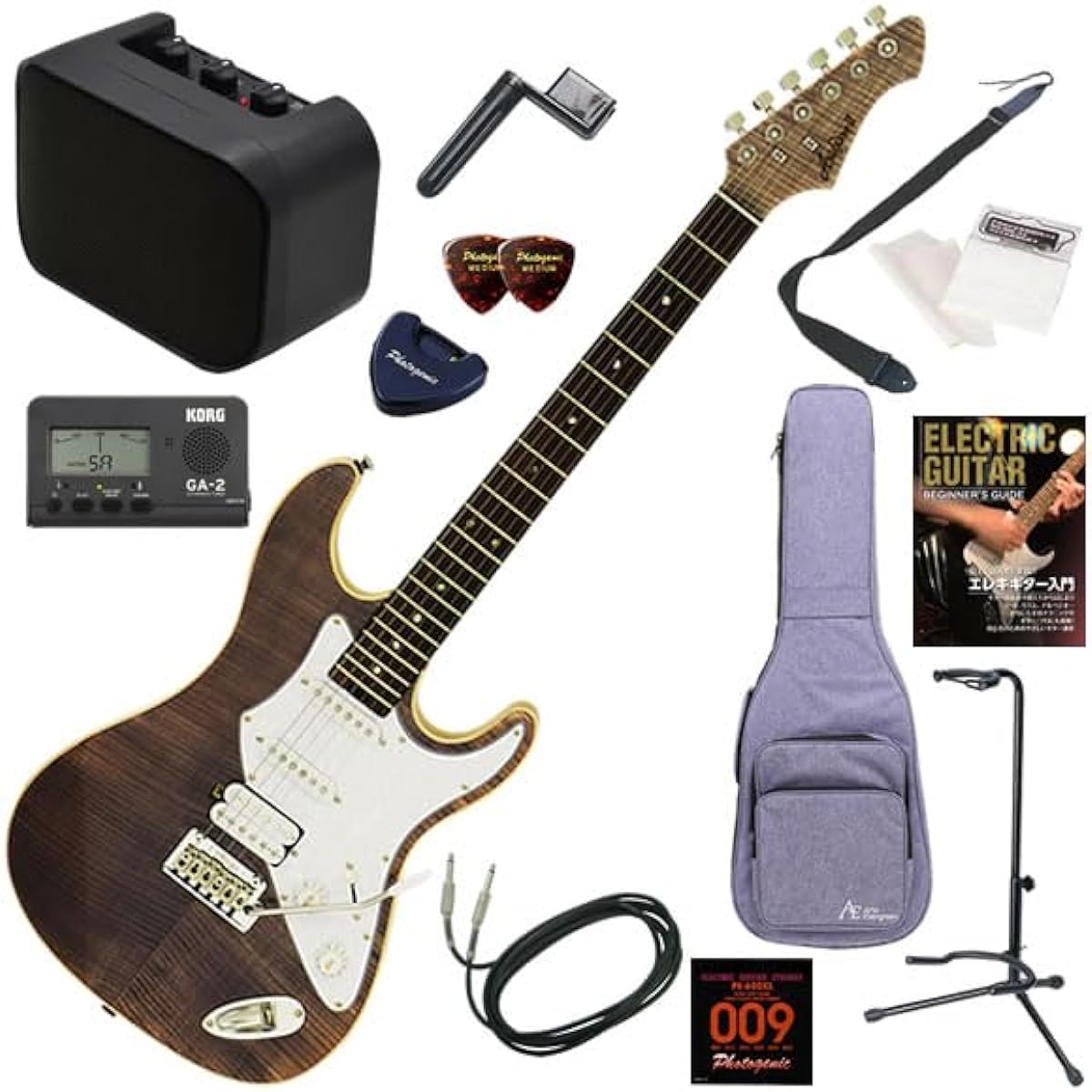 AriaPro2 Electric Guitar Beginner's Guide 13-piece Set with Mini Amplifier 714-AE200/LV (Lavender)