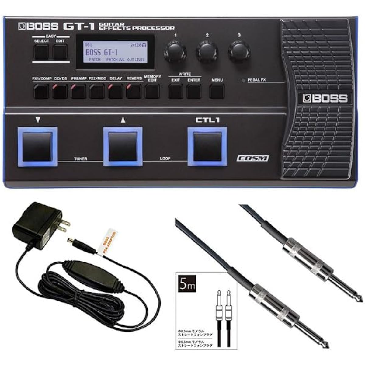 [With sleeve case] BOSS GT-1 Multi Effector GT-1 + Genuine Adapter + Shield 5m Set