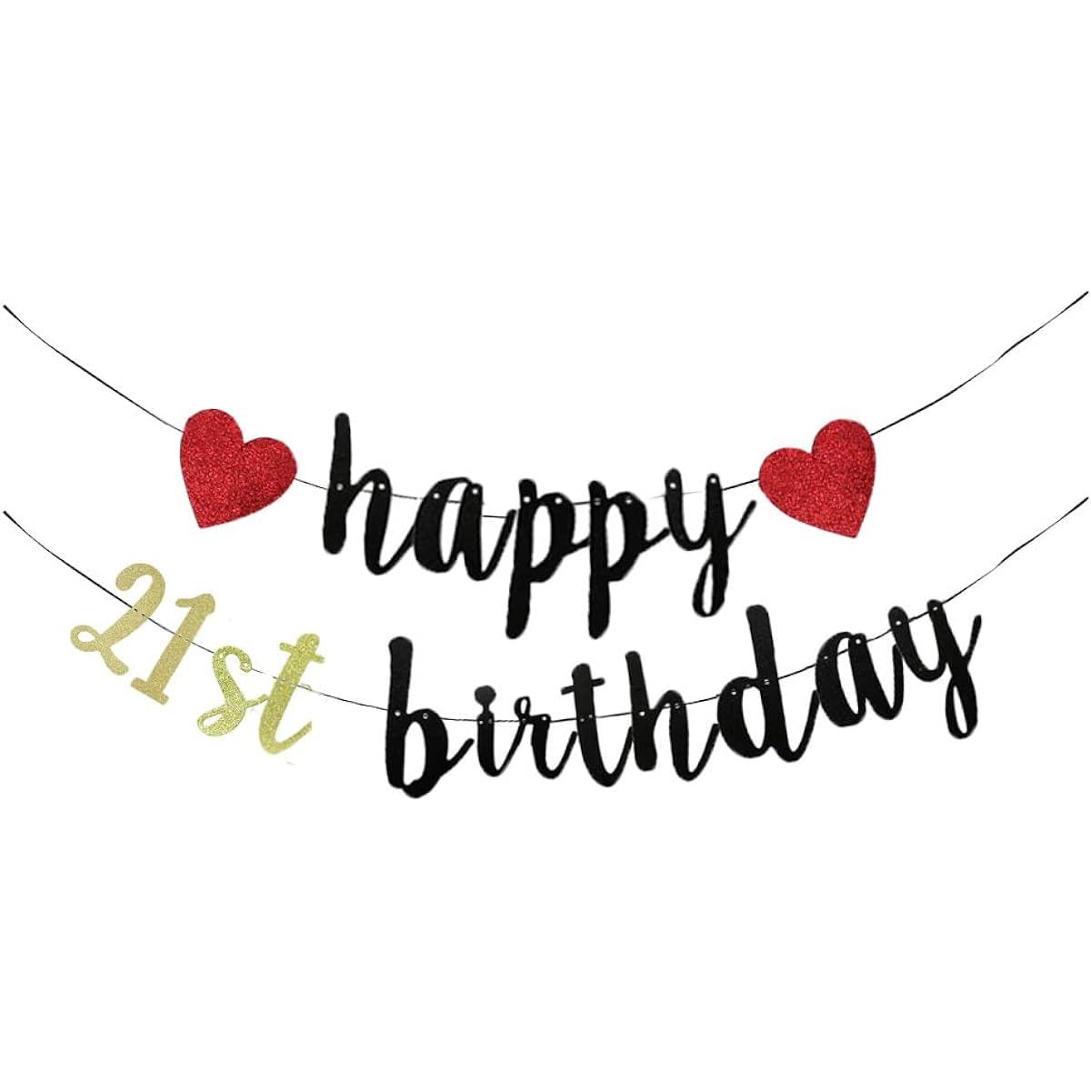 KUNGOON Happy 21st Birthday Party Decorations, Funny 21st Birthday Glitter Paper Banner, Cheers to 21st Birthday, 21st Party Backdrop Decorations for Boys/Girls (21 Years Old)