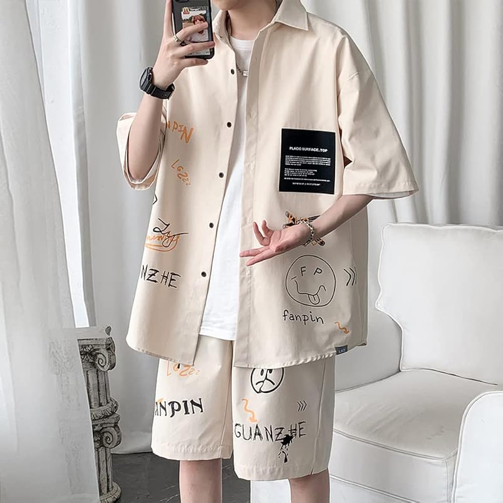 [ANGELCITY] Summer Setup Men's Short Sleeve T-Shirt, Half Pants, Top and Bottom Set, Jersey T-Shirt, Shot Pants, 2 Piece Set, Loungewear, Summer Clothes, Sportswear, Loungewear, Korean, Stylish, Large Size L223