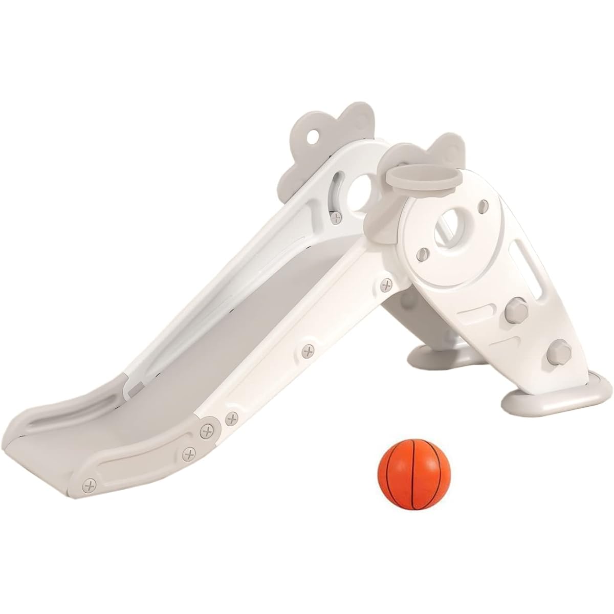 Folding slide for children, indoor use, safe design, usable from 1 year old, load capacity 75kg, basketball frame included, slide, easy to assemble, playground equipment, kids, birthday gift (White)