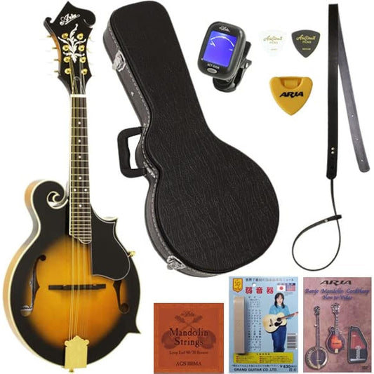 Aria Flat Mandolin Beginner Introductory Swirl Body F Type Standard 9 Piece Set AM-40