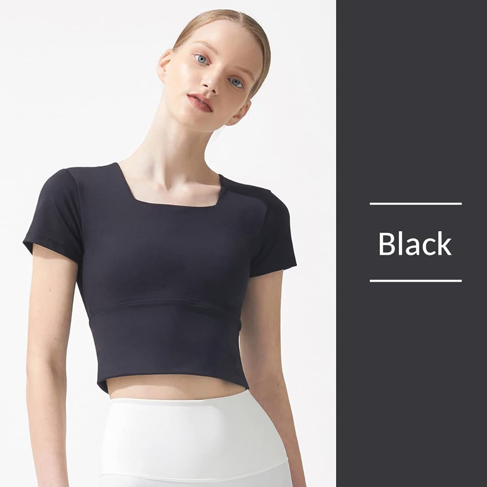 [VeroMan] Women's Yoga Tops Short Sleeves with Cups Short Length Wear Ballet ppi-ssd17