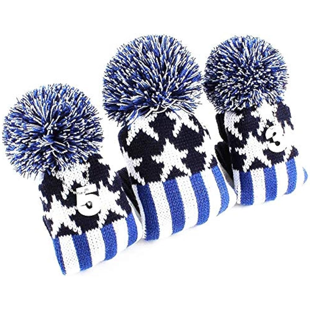NEW Stars and Stripes Pattern USA Hand-knitted Golf Head Cover for 1#3#5# with Pendant Blue/Red