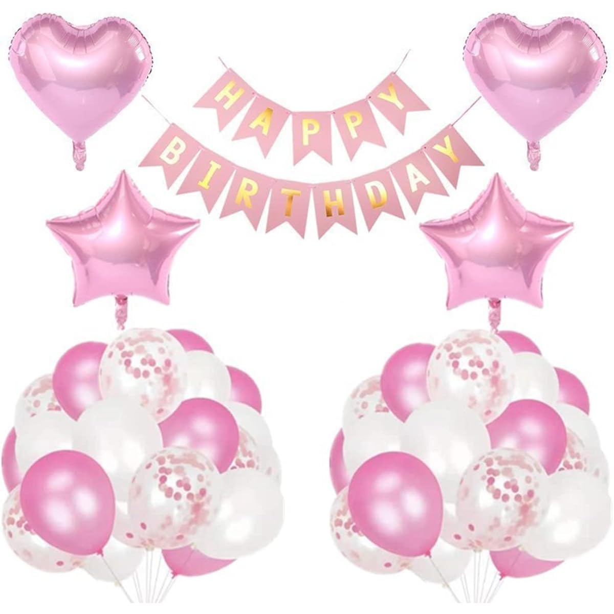 CHIVAN Birthday Decorations Happy Birthday Banner with Black and Gold Balloons Banner Set Party Decorations for Boys Girls Men Women Birthday Party(Pink)