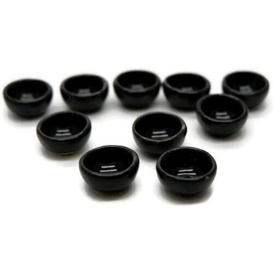 1shopforyou Black Round Bowl Dollhouse Miniature Ceramic 10x10mm 10pcs