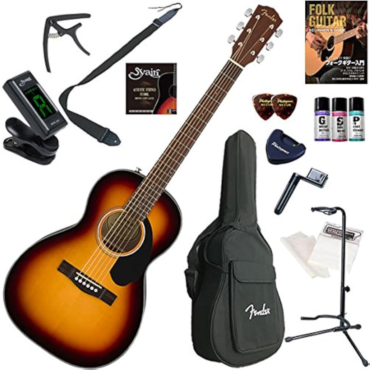 Fender Acoustic Guitar Beginner's Set Upgraded 15-piece Set CP-60S/3CS (3-Color Sunburst)