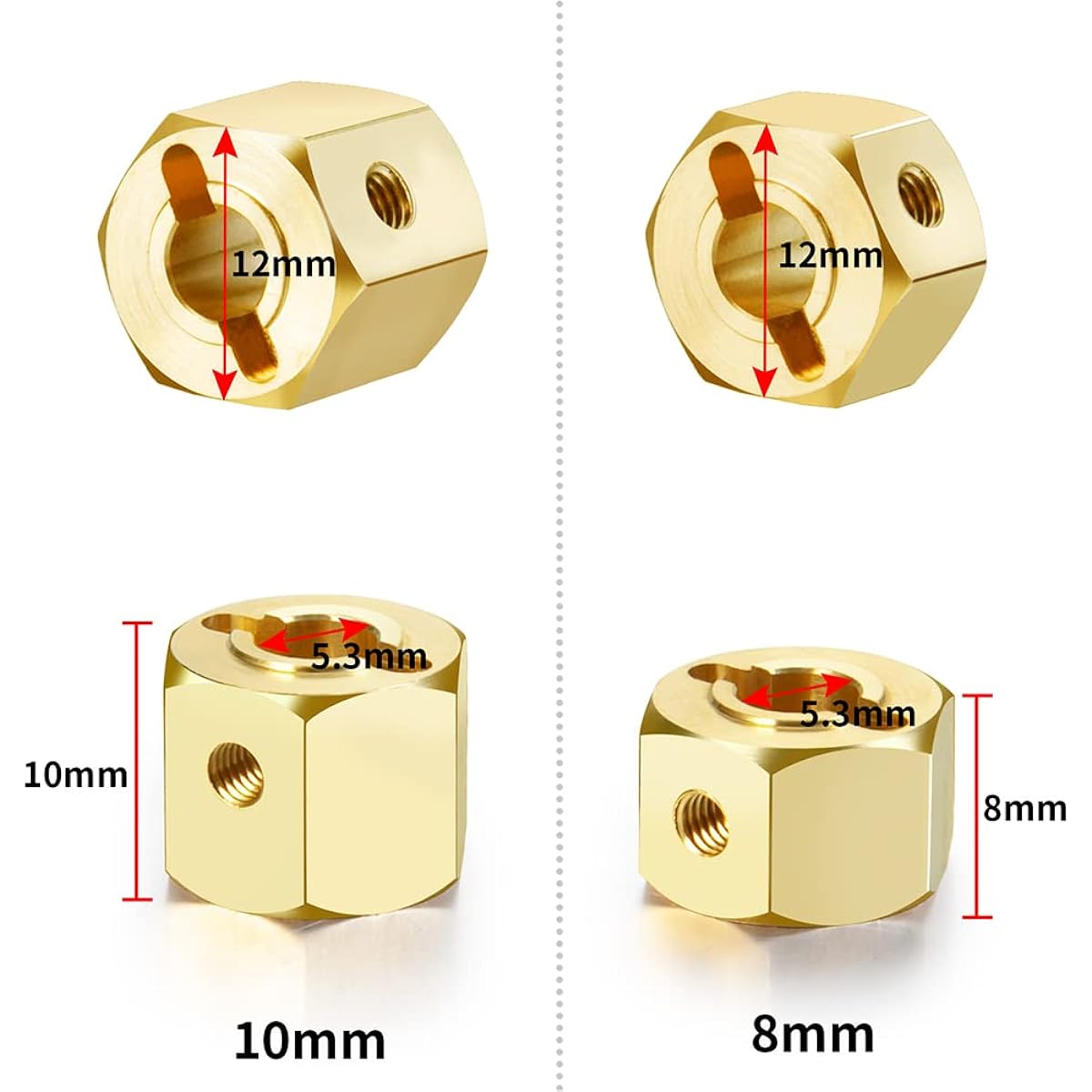 RCLions Brass Wheel Hex Hub 8mm/10mm Extended Hex Drive Adapter Redcat GEN8 Upgrade Parts for 1/10 RC Crawler Car(8mm)